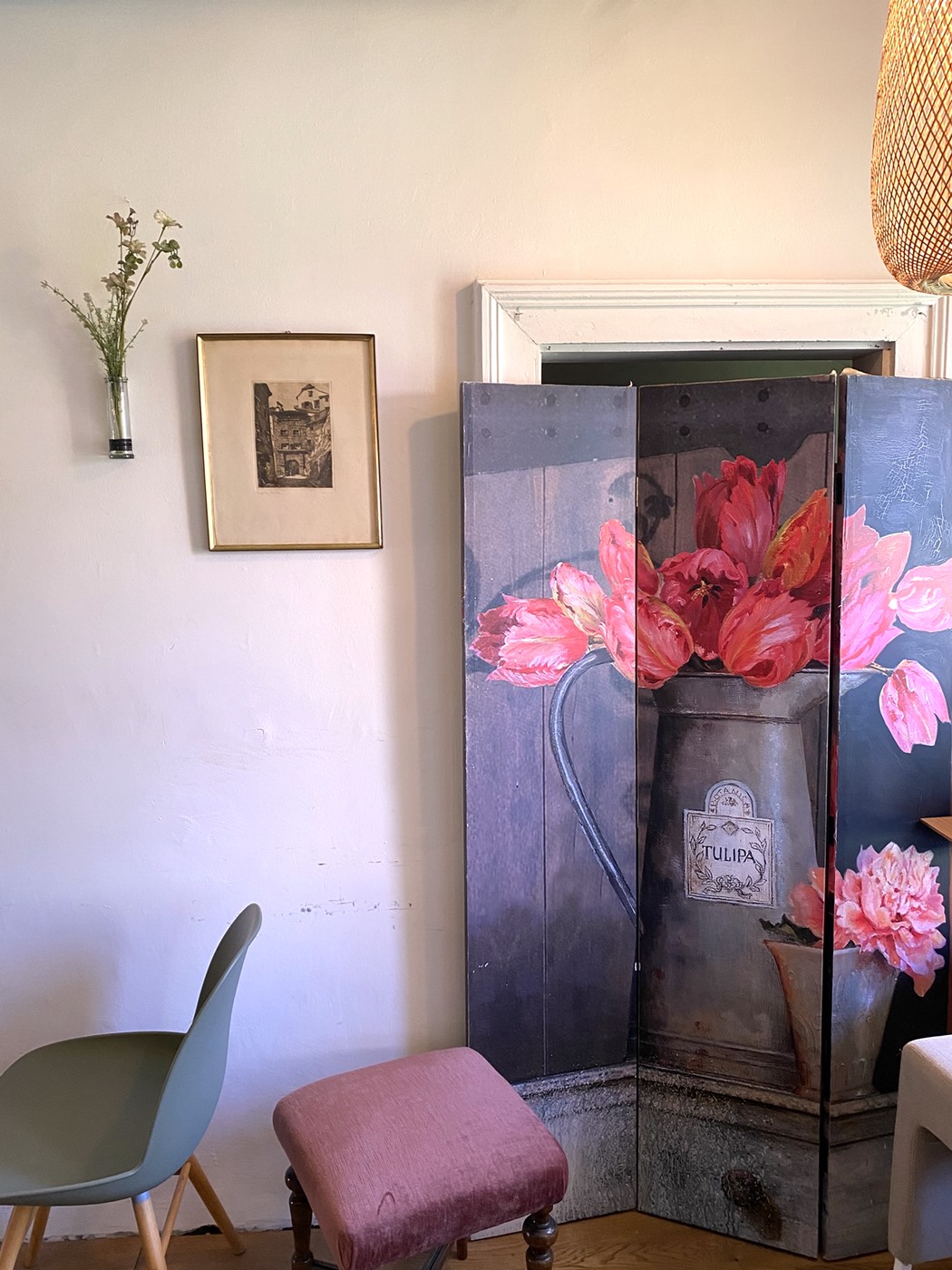 Historischer Tulpen-Paravent im Röstzimmer